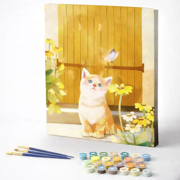 Curious Kitten by the Yellow Door