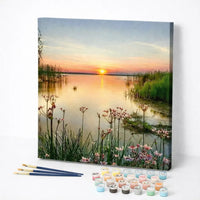 Flowers by the Lake Sunset