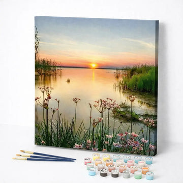Flowers by the Lake Sunset