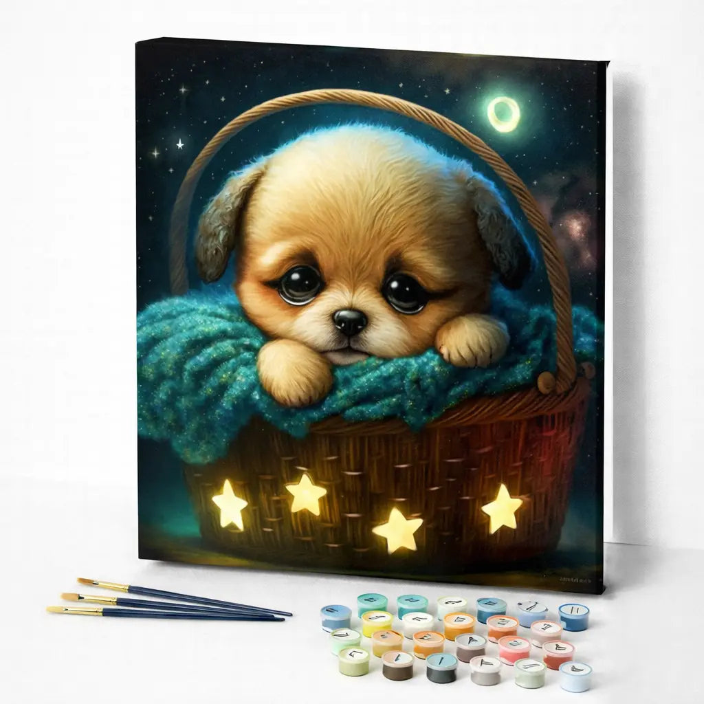 Puppy in a Starry Basket