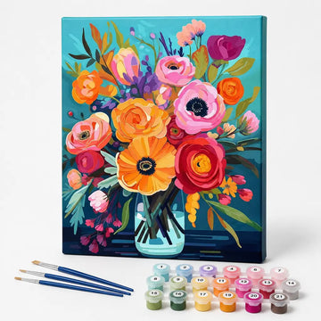 Bright Bouquet in Teal Vase