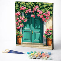 Emerald Door with Pink Roses