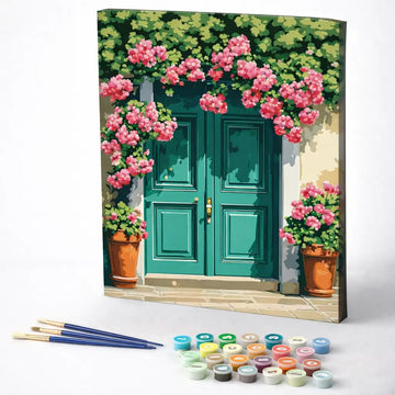 Emerald Door with Pink Roses
